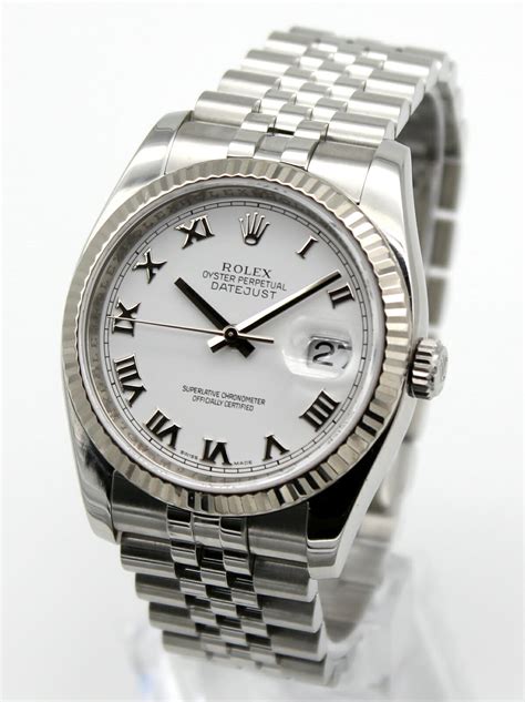 rolex datejust 36mm white dial roman numerals|rolex 36mm datejust for sale.